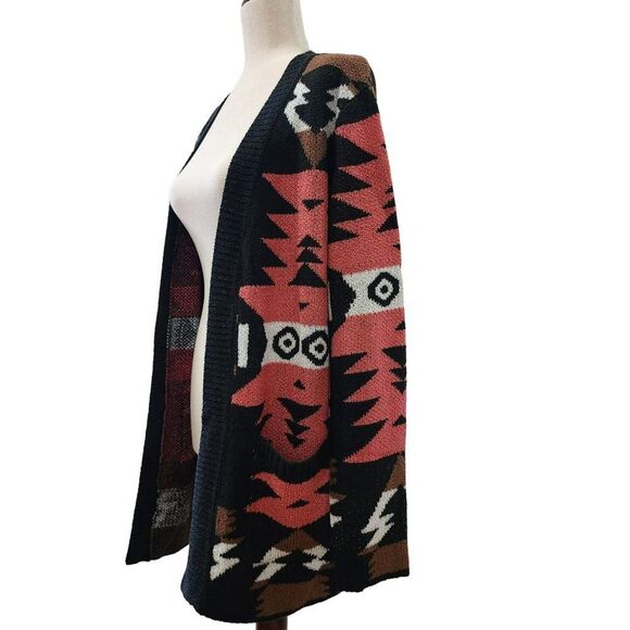 Tribal Western Boho Print Black Pink Oversized‎ Cardigan Lightweight Coat Size M - Picture 8 of 16